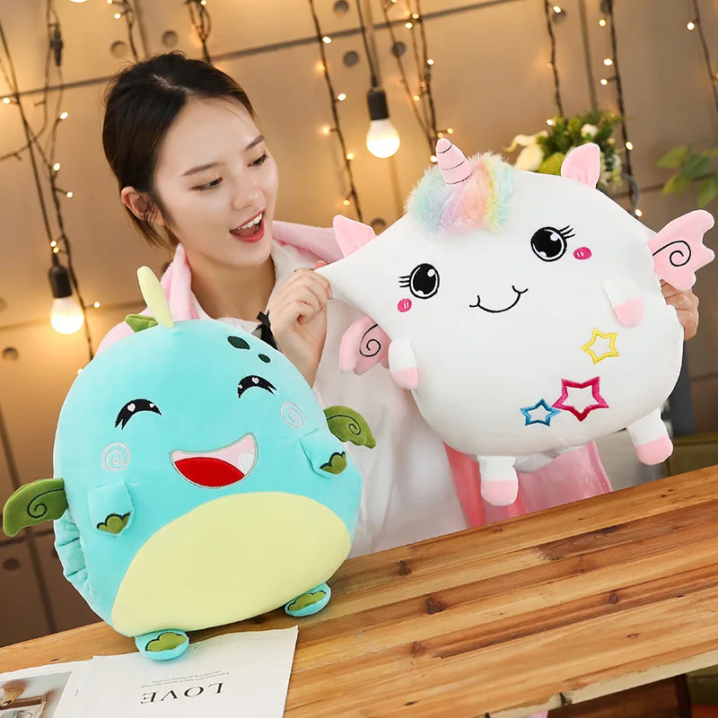 Модные мягкие единороги 2 в 1 подушки с одеялом внутри Kawaii Плюшевые Единорог слон кошка динозавр подарок на Рождество