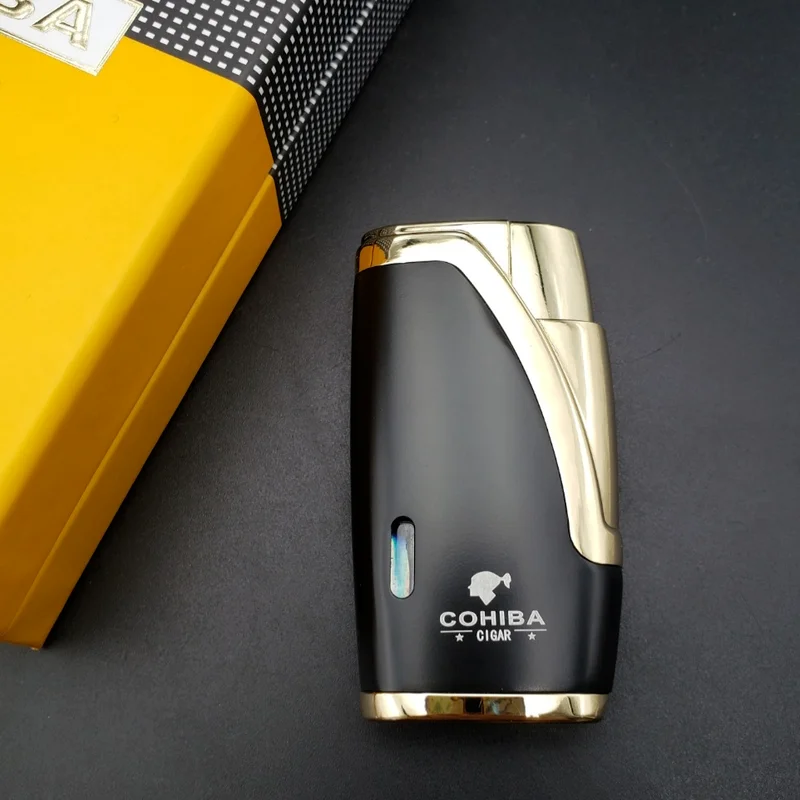 

COHIBA Lighter Mini Torch Pocket Creative 2 Jet Butane Gas Cigarette Flame Cigar Lighters Cutter Pouch Spliter Accessories