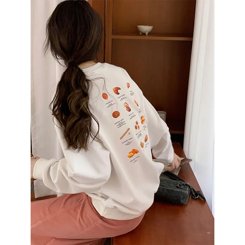 

2colors autumn 2021 Korean style Women Sweatshirts Bread Print Long Sleeve Sweatshirt Womens pullovers (X2158)