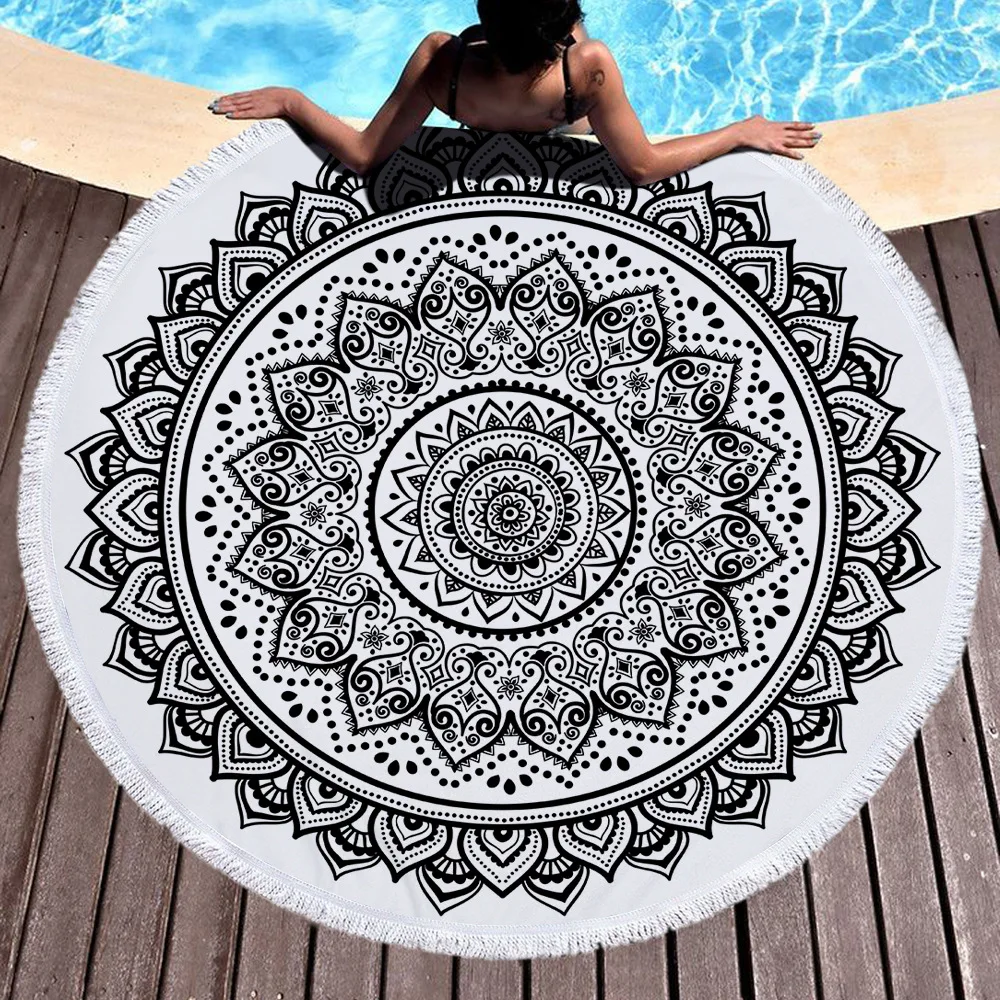 

Microfiber round beach towel with tassel spot mandala bohemian beach towel Summer Beach Towel Bikini Shawl Tassel Bohemia Mats