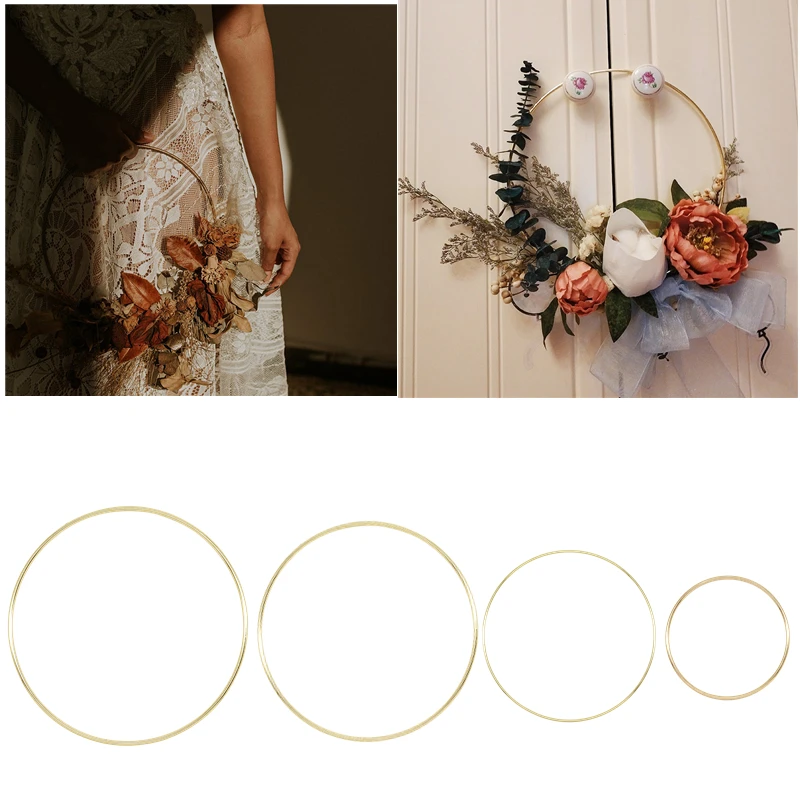 

10-40cm Gold Iron Metal Wreath Round Garland Wedding Bride Flower Rack Valentinesday Gift DIY Handmade Dream Catcher Hoop Decor