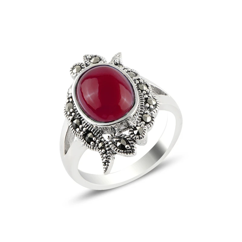 

Серебряное кольцо Silverlina с красным агатом и марказитом