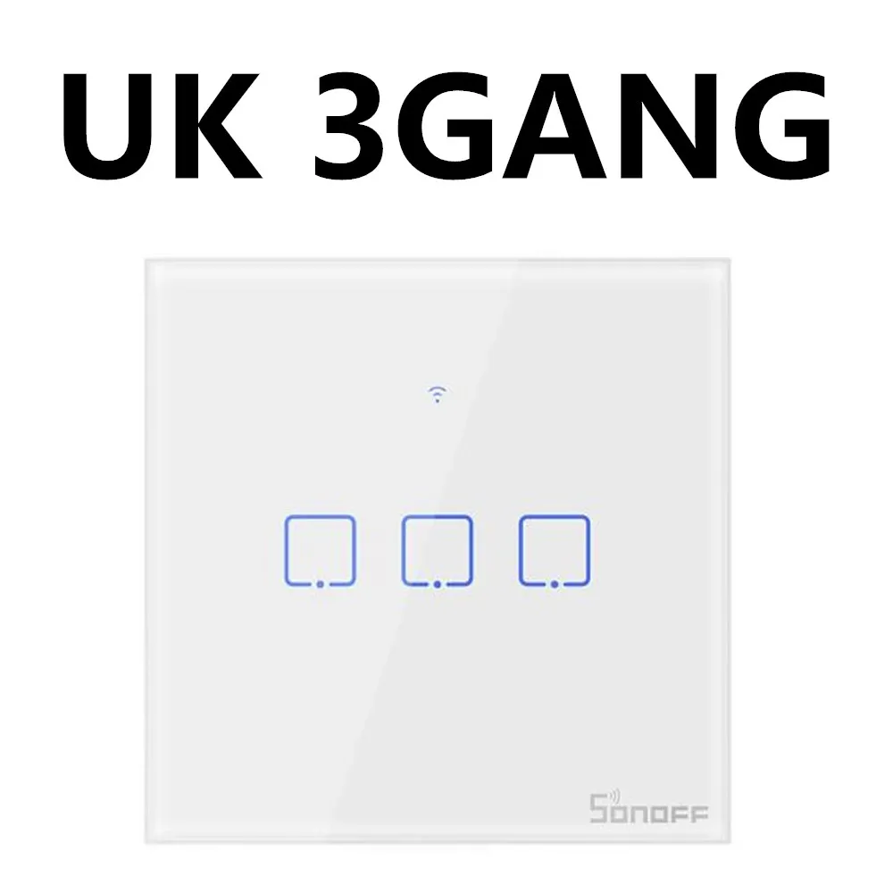 UK 3 GANG Великобритания, США, ЕС, 1-3 комплекта, AC 90 В-250 В, 600 Вт, wifi и RF 86 Тип, умный настенный сенсорный светильник, модуль переключателя 1CH 2CH 3CH для SONOFF T1 - Комплект: UK 3 GANG
