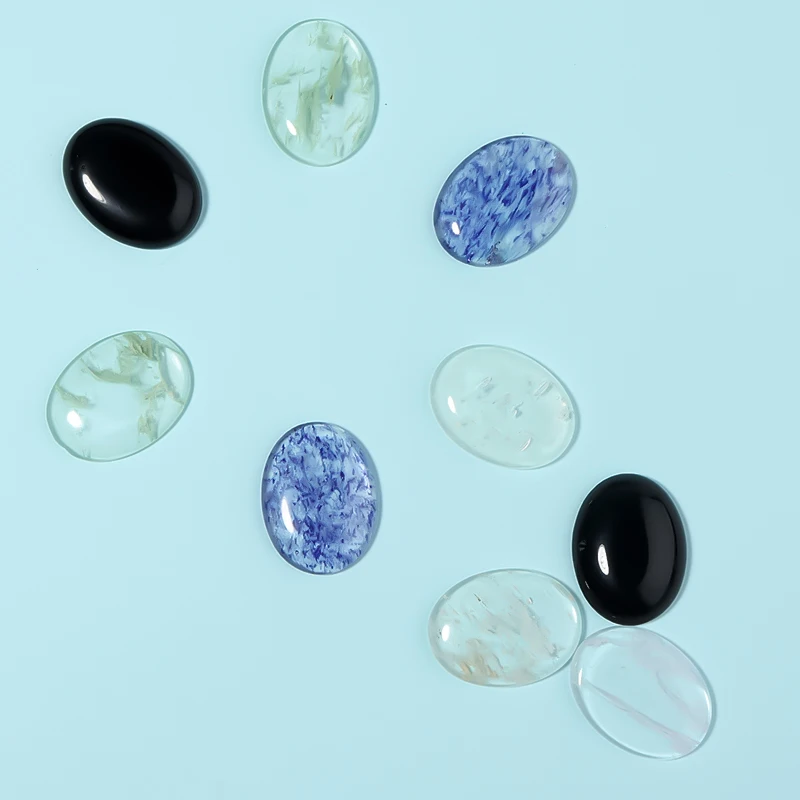 

10pcs Spotty Transparent 15x20mm Oval Flatback Setting Glass Cabochon Loose Beads Spacer For DIY Jewelry Making Pendant Bracelet