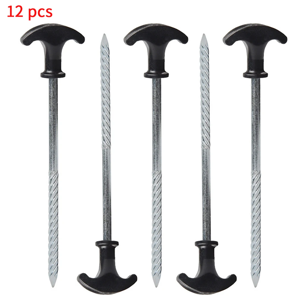 

12pcs Fixing Ground Pin With Thread Beach Outdoor Camping Anti Rust Stable Stakes Portable Hiking Zinc Coated Iron Tent Pegs