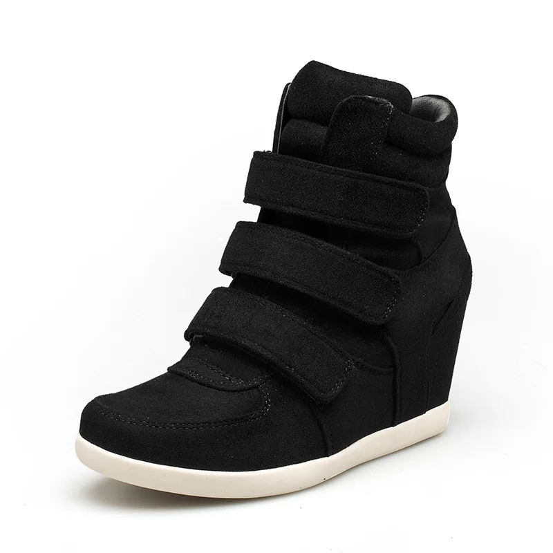 

Spring Women Boots faux suede Leather Wedges Platform Boots Hidden Heel Shoes High Top Sneaker Casual Shoes For Woman
