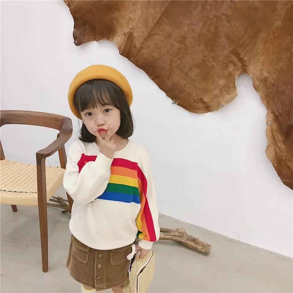 Tonytaobaby/осенне-зимняя одежда; Новинка; детская одежда с радугой; Свободный пуловер; свитер; свитера для мальчиков и девочек