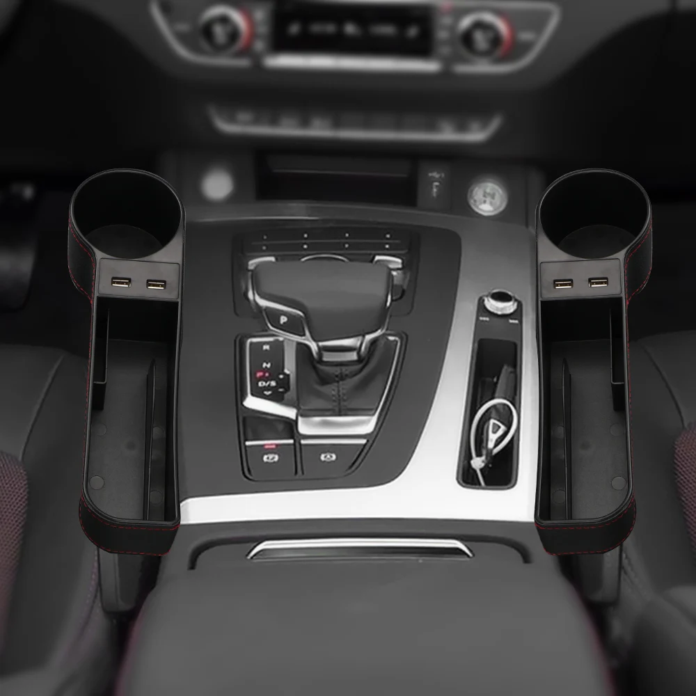 car organizer auto crevice pocket dual usb charger phone bottle cups holder seat gap slit leather storage box car accessories free global shipping