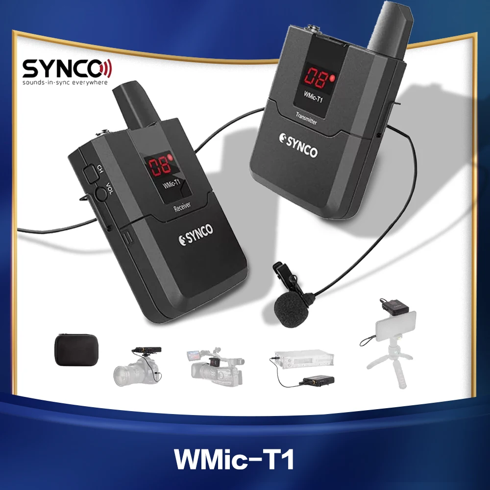 

SYNCO WMic-T1 Wireless Lavalier Microphone System 16 Channel wireless Lapel Video Mic for Camera and Smartphones