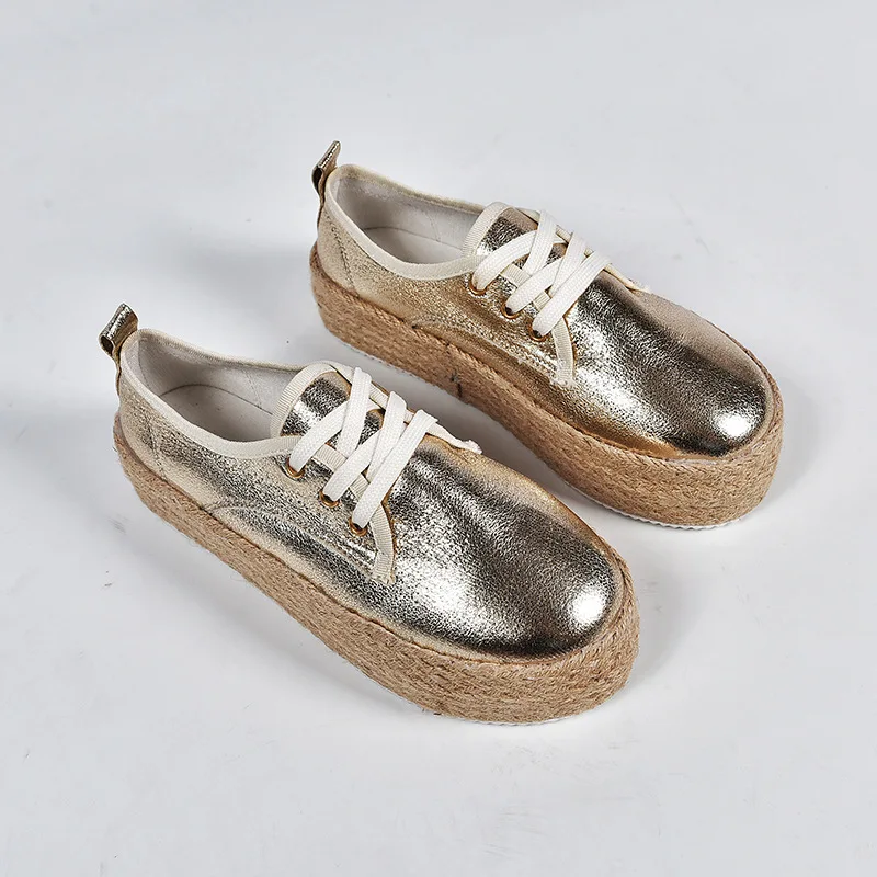Женские эспадрильи на платформе Обувь плоской подошве для девочек Лоферы из