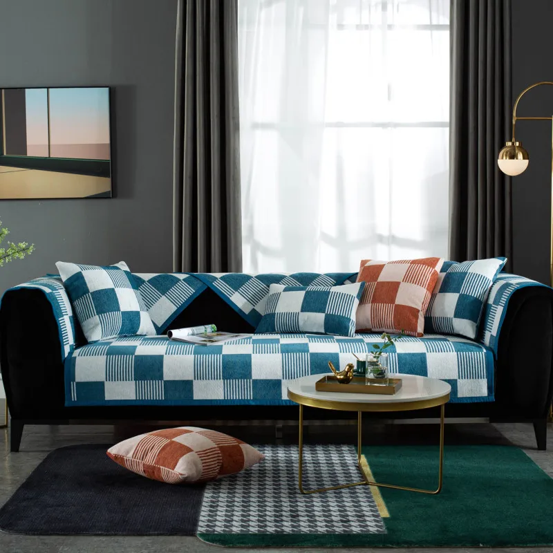 Клетчатый нескользящий чехол для дивана коврик подушка полноразмерное съемное