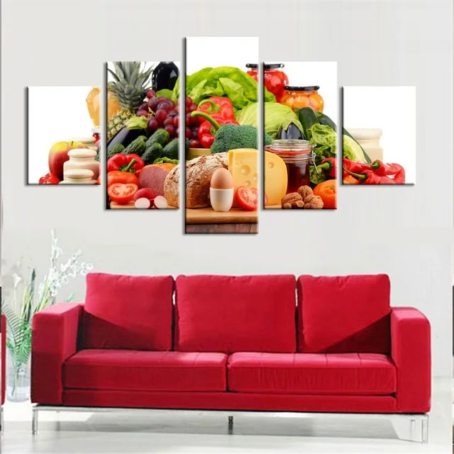 Canvas Paintings Posters 7 Colorful Table Fruit Food Wall Art Framework Home Decor 5 Pieces Print Decorative Picture Living Room | Дом и сад
