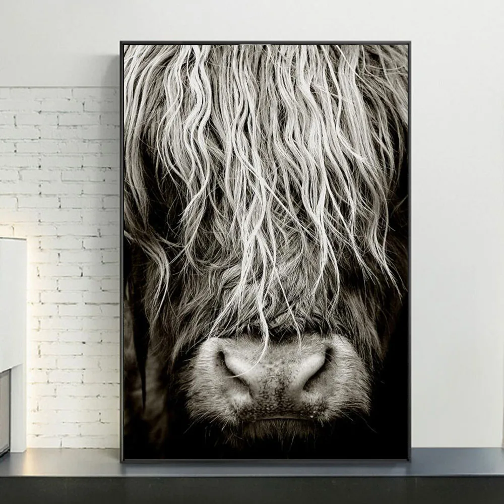 

Nordic Art Black White Wall Canvas Cow Head Print Animal Face Picture Wall Art Print Poster for Living Room Home Decor Cuadros