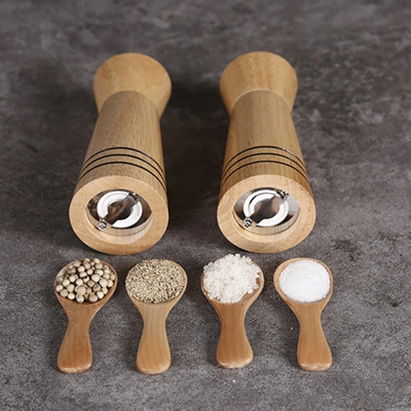 

2 Pack Wood Salt and Pepper Grinder with Spoon Mill Set Refillable ,Grinders for Whole Peppercorn and Himalayan Salt