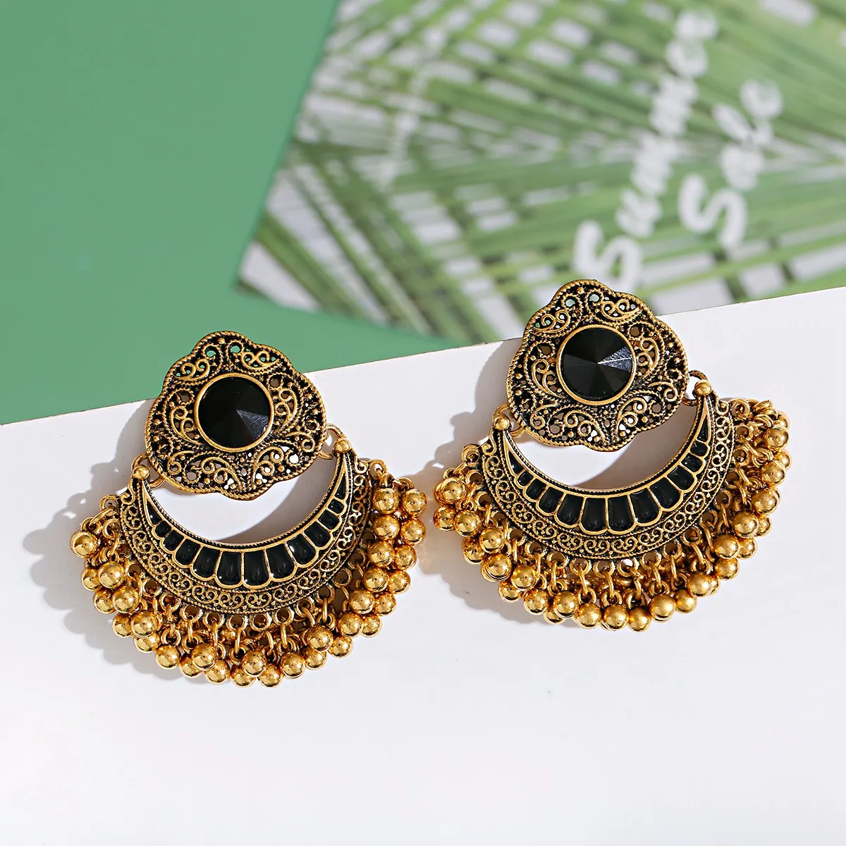 

Ethnic Big Round Indian Antique Jhumka Earrings 2021 Trend Women Vintage Bohemian Retro Pearl Tassel Tibetan Earrings