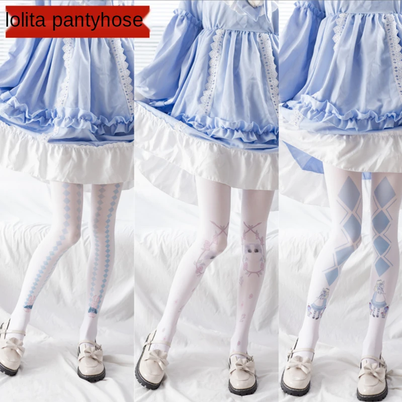 

Lolita Tight Japanese Style Printing White Socks JK Kawaii Breathable Lovely Cat Rabbit Girls Stockings Sexy Cute Cosplay Tights