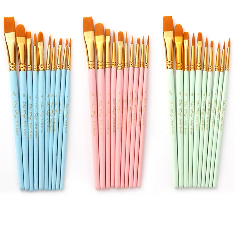 

Профессиональная нейлоновая кисть для рисования акварелью, акриловыми и деревянными ручками, 10 шт./компл.