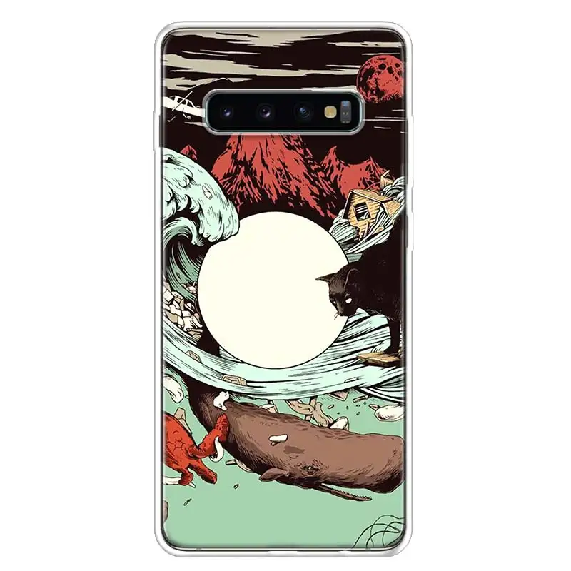 hot wave art japanese green illust phone case for samsung galaxy s20 fe s21 s22 ultra s10 lite s9 s8 plus s7 edge j4 art coque free global shipping