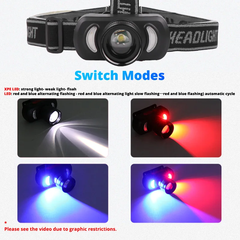 Мини красный + синий светодиодный налобный фонарь T6 COB светильник USB цикл в