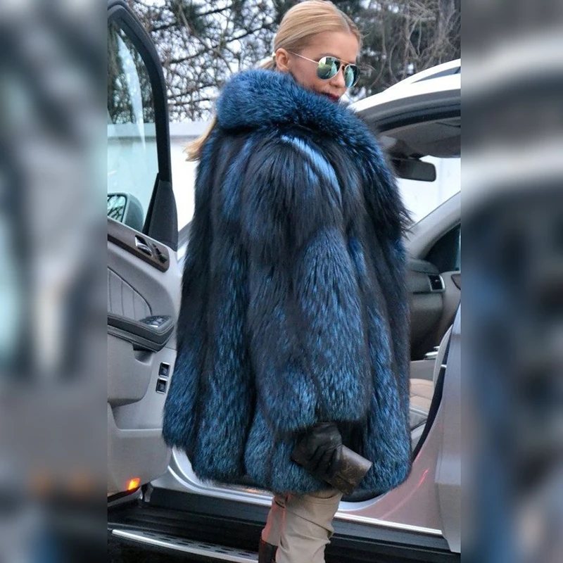 Women Winter Real Silver Fox Fur Coat Stand Collar Natural Whole Skin Genuine Fox Fur Coats Medium Length 2022 Trendy Overcoats