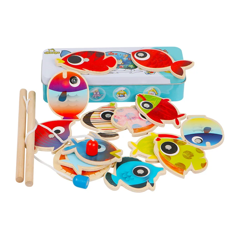 14 рыб 2 удочки искусственная рыба магнитная игра в рыбалку жестяная коробка