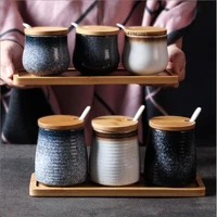 japanese style ceramic seasoning jar set household with lid salt sugar seasoning jar kitchen supplies seasoning box storage tank