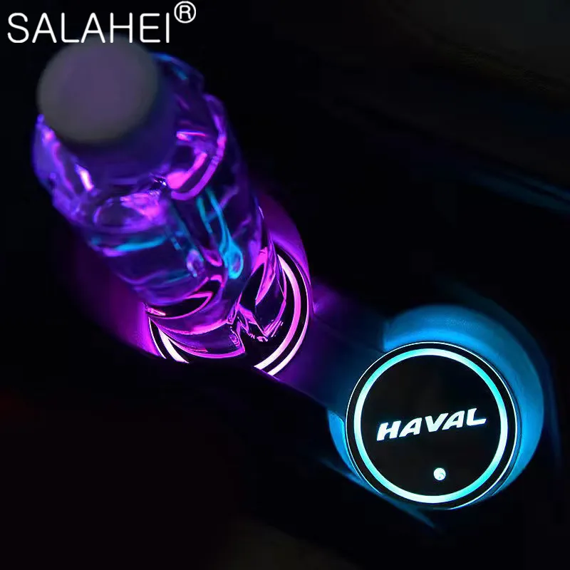 

2X LED Car Logo Cup Holder Pads RGB Changing USB Charging Coasters For HAVAL H5 H6 H7 H9 F7 F7X Car Goods For Car Accessories