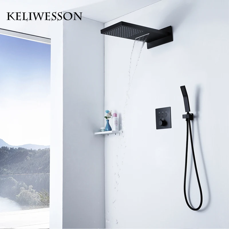 Смеситель для душа термостатический черный прямоугольный|Смесители душа| |