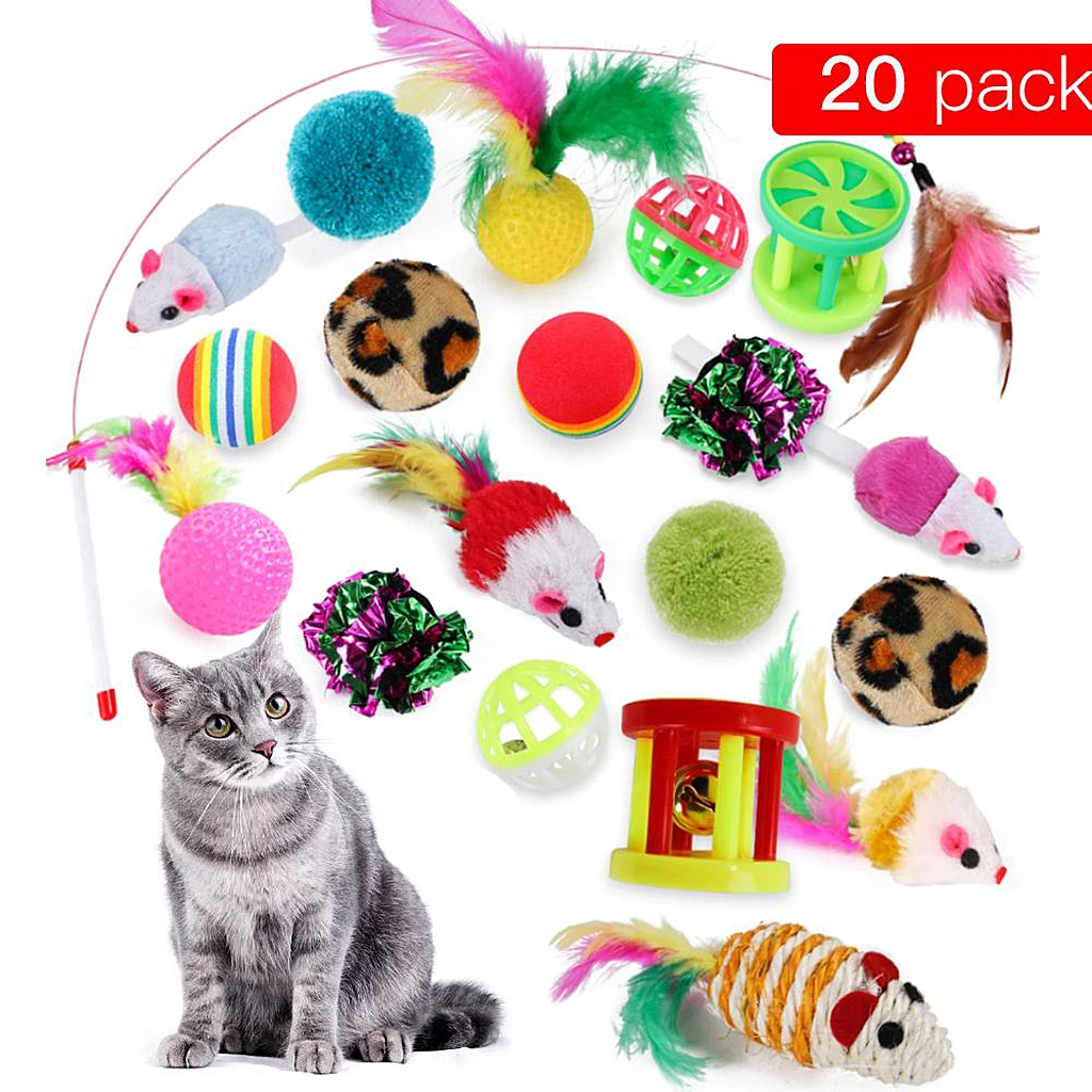 

20Pack Variety Cats Kitten Interactive Toy Ball Wand Set Supplies Funny Toys