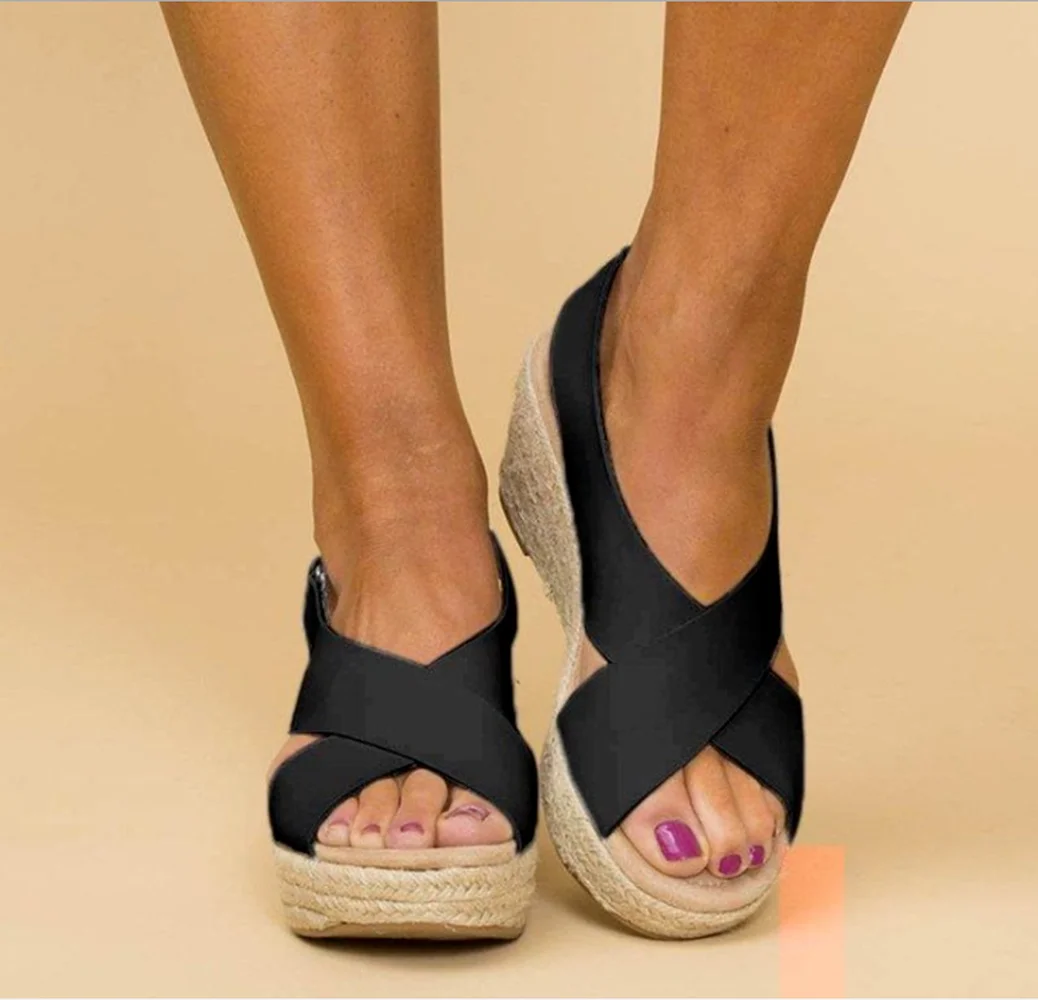 

Women Sandals 2021 Fashion Summer Ladies Open Toe Ankle Strap Thick-Soled High Heel Sandals Fish Mouth Wedges Beach Shoes