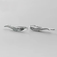 100 real 925 sterling silver vintage feather ear climber earrings retro long ear crawler clip earring for women