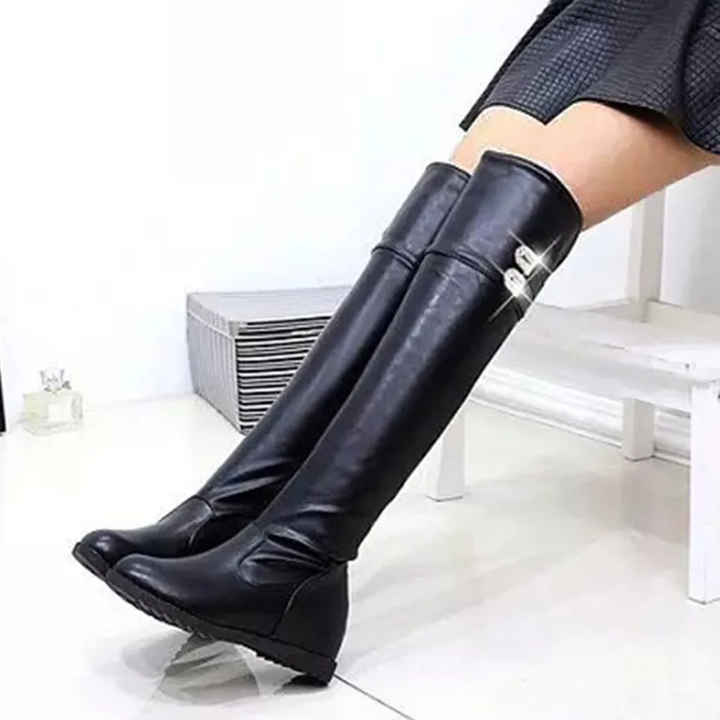 Botas Mujer/женские зимние сапоги выше колена, украшенные кристаллами, с круглым носком, на высоком каблуке, пикантные сапоги zapatos de mujer, зимние женские сапоги, 30