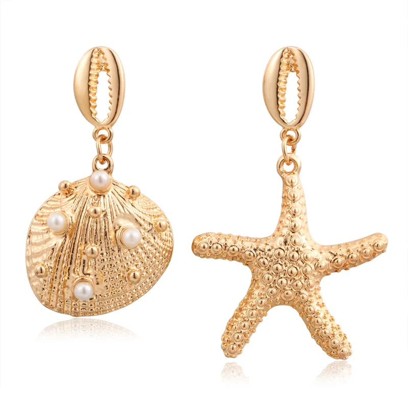 Женские серьги капельки в богемном стиле с золотым раковиной большие круглые