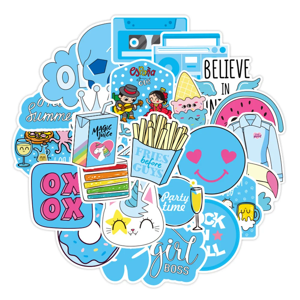 

10/30/50PCS Cartoon Blue Small Fresh Graffiti Stickers Kids Gifts DIY Scrapbook Water Cup Tablet Luggage Toy Stickers Wholesale
