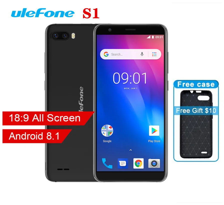 Ulefone S1 Мобильный телефон Android 8,1 5,5 дюймов 18:9 MTK6580 четырехъядерный 1 ГБ ОЗУ 8 Гб ПЗУ 8МП+ 5Мп задняя двойная камера 3g смартфон