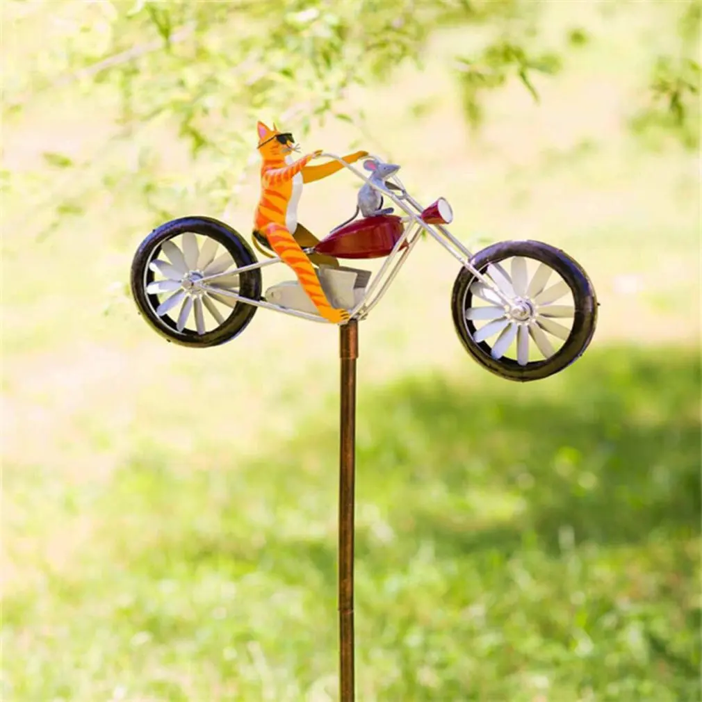 

Hot High Quality Vintage Bicycle Metal Wind Spinner Animal Bike Windmill Metal Stake Riding Motorcycle For Home Garden Decor