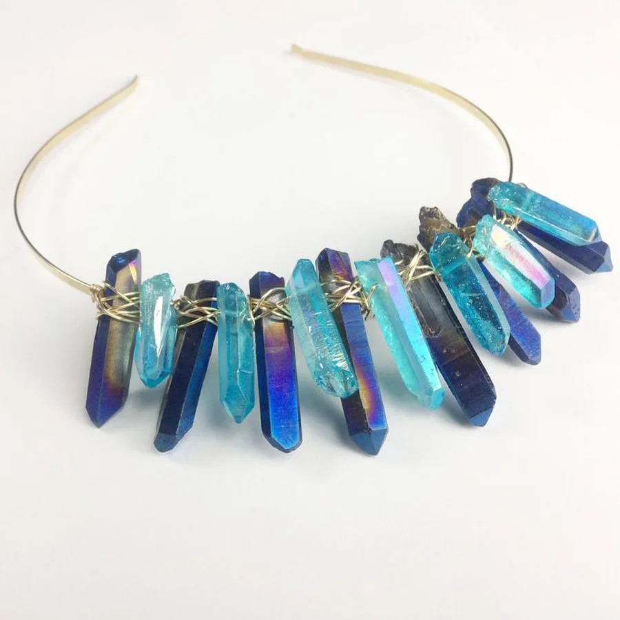 Тиара ручной работы Хрустальная кварцевая корона искусственная синяя