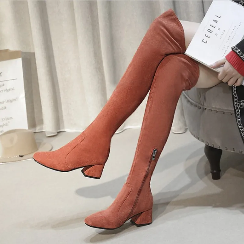 

Fanyuan Size 34-43 HOT 2020 Hot sale women boots autumn winter over the knee boots round toe flock leather thigh high boots