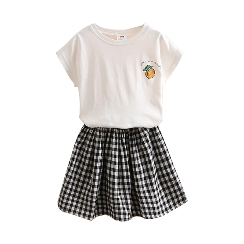

Baby Suit 2021 Summer New Girls Children's Short-sleeved T-shirt Plaid Skirt