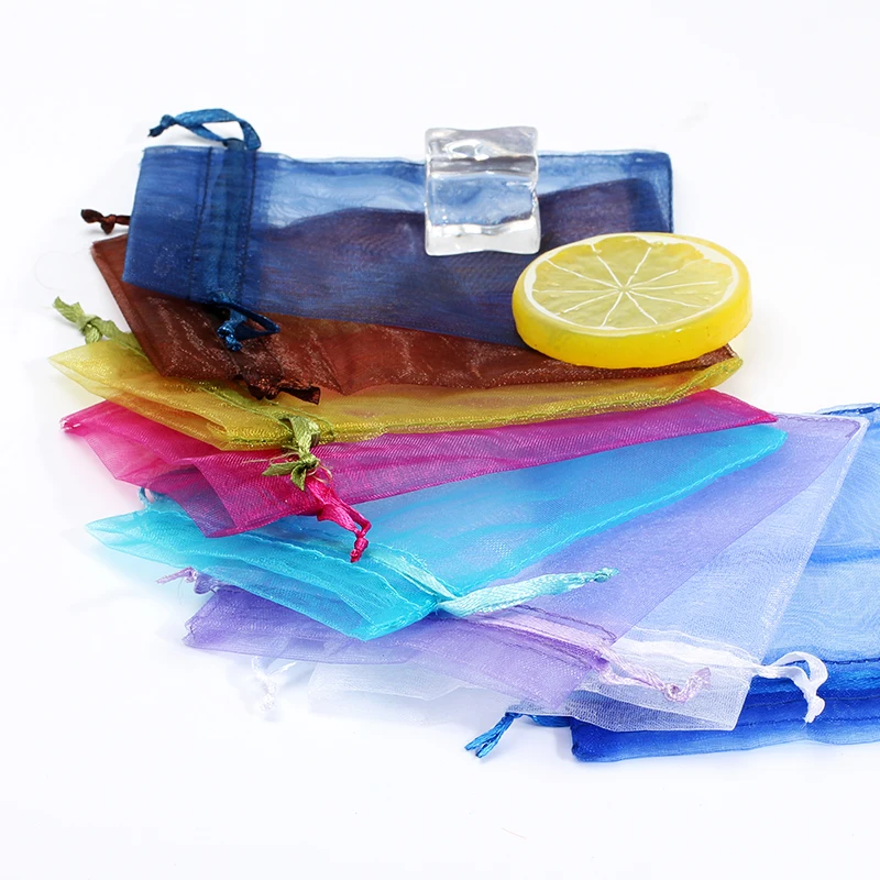 50 шт./лот белые сумки из органзы с завязками 10x15 см случайный цвет смешанные