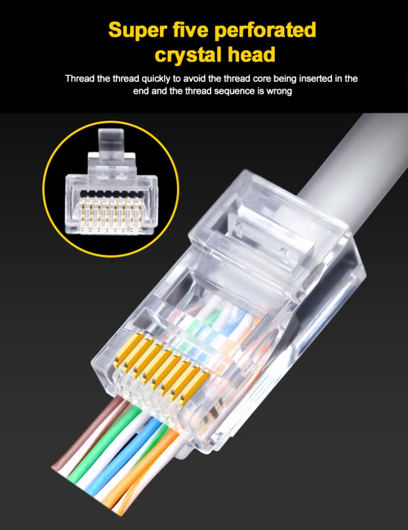 

100PCS Cat6 8P8C RJ45 Modular Socket For CAT5 Cat6 LAN Network High Quality RJ45 Ethernet Cable Plugs Modular Adapter Connectors