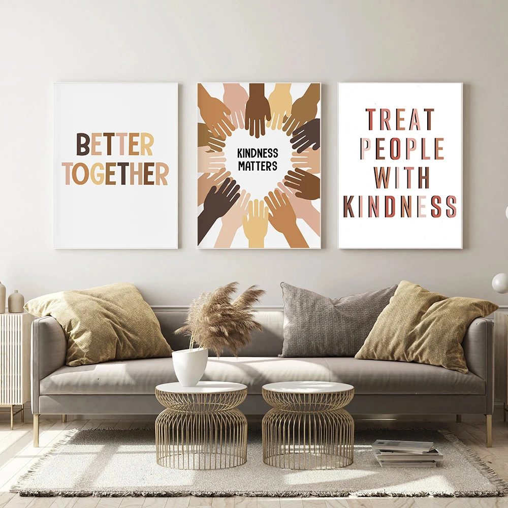 

Nordic Style Equality Better Together Quote Hands Poster Positive Classroom Canvas Picture For Room Kindness Decorative Painting