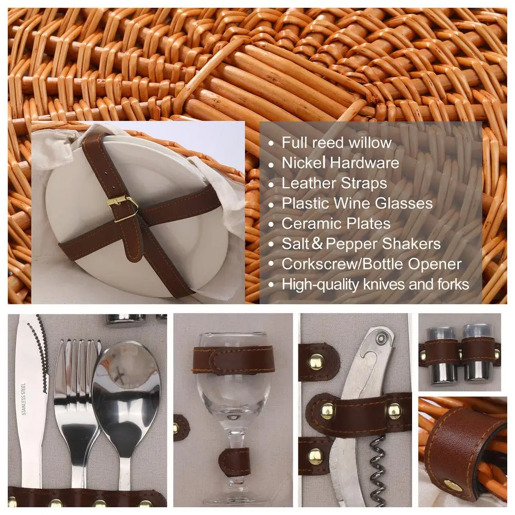 

Portable Wicker Rattan Outdoor Camping Picnic Bag Food Container Outdoor Picnic Basket Heart-Shaped Hand-Woven Storage Basket