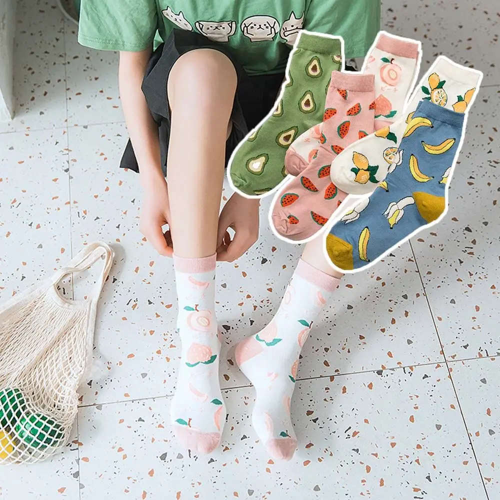 

Wild Korean Avocado Girls Summer Cotton Street Socks Cartoon Women Socks