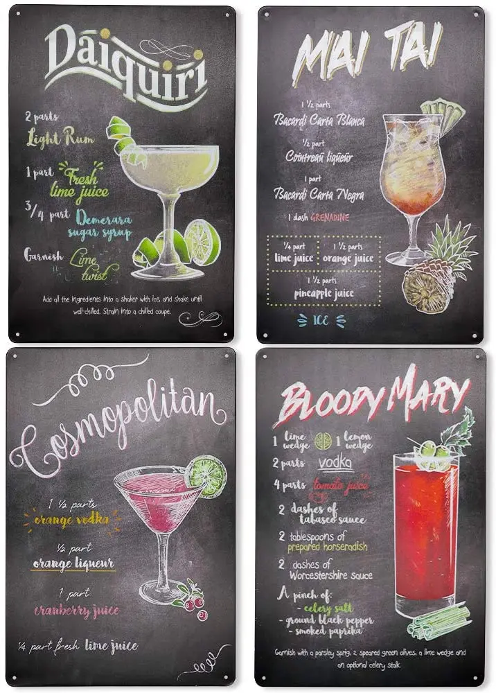 

Metal Sign Cocktail Painting Bar Club Cafe Art Poster Wall Fashion Decoration Old-fashioned Retro Metal Sign 8x12 Inches