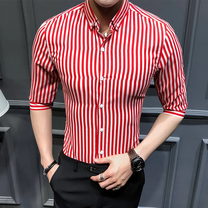 

2021 New Shirts for Men Clothing Korean Slim Fit Half Sleeve Shirt Men Casual Plus Size Business Formal Wear Chemise Homme 5XL-M