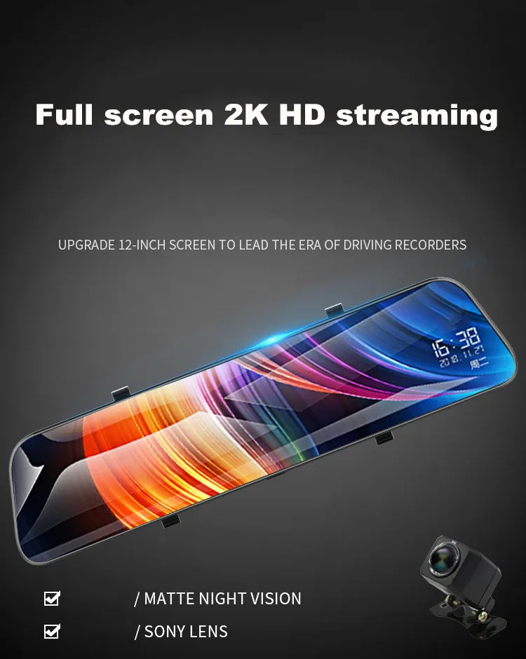 Автомобильный видеорегистратор зеркало заднего вида 12 дюймов 2K