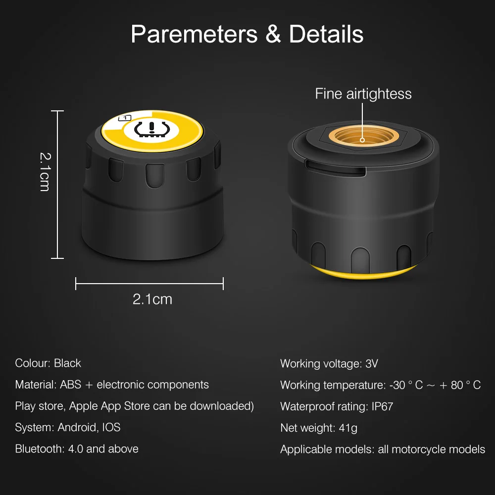 VEHEMO Motorcycle TPMS Android Tire Pressure Monitoring System for IOS Wireless Bluetooth Universal 2PCS External Sensors | Автомобили и