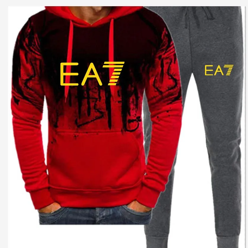 

2021 Thin Fashion Men's Casual Hoodie + Sweatpants 2-Piece Sportswear Hooded Sweater Casual Men's Printed Hip-Hop Pullover