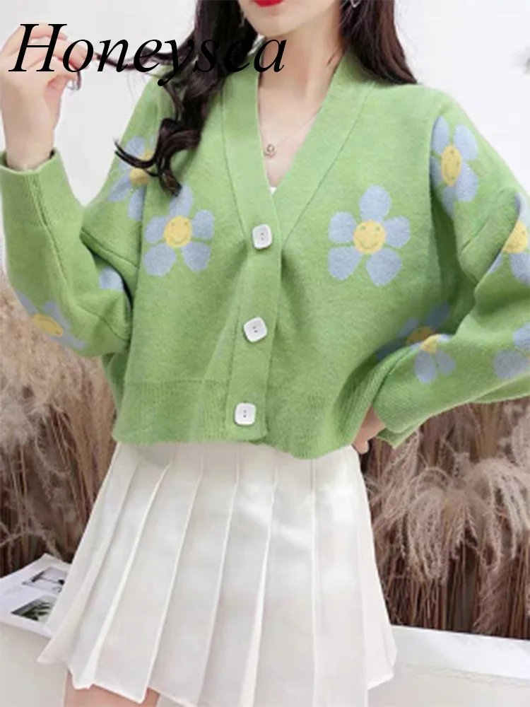 

Цветочный кардиган для женщин свитер 2020 кардиганы вязаное пальто Forefair свободный элегантный уплотненный однобортный укороченный вязаный Т...